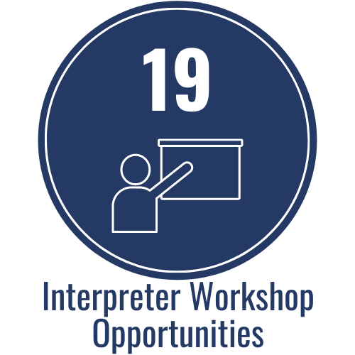 Blue Circle Graphic: "19 Interpreter Workshop Opportunities"