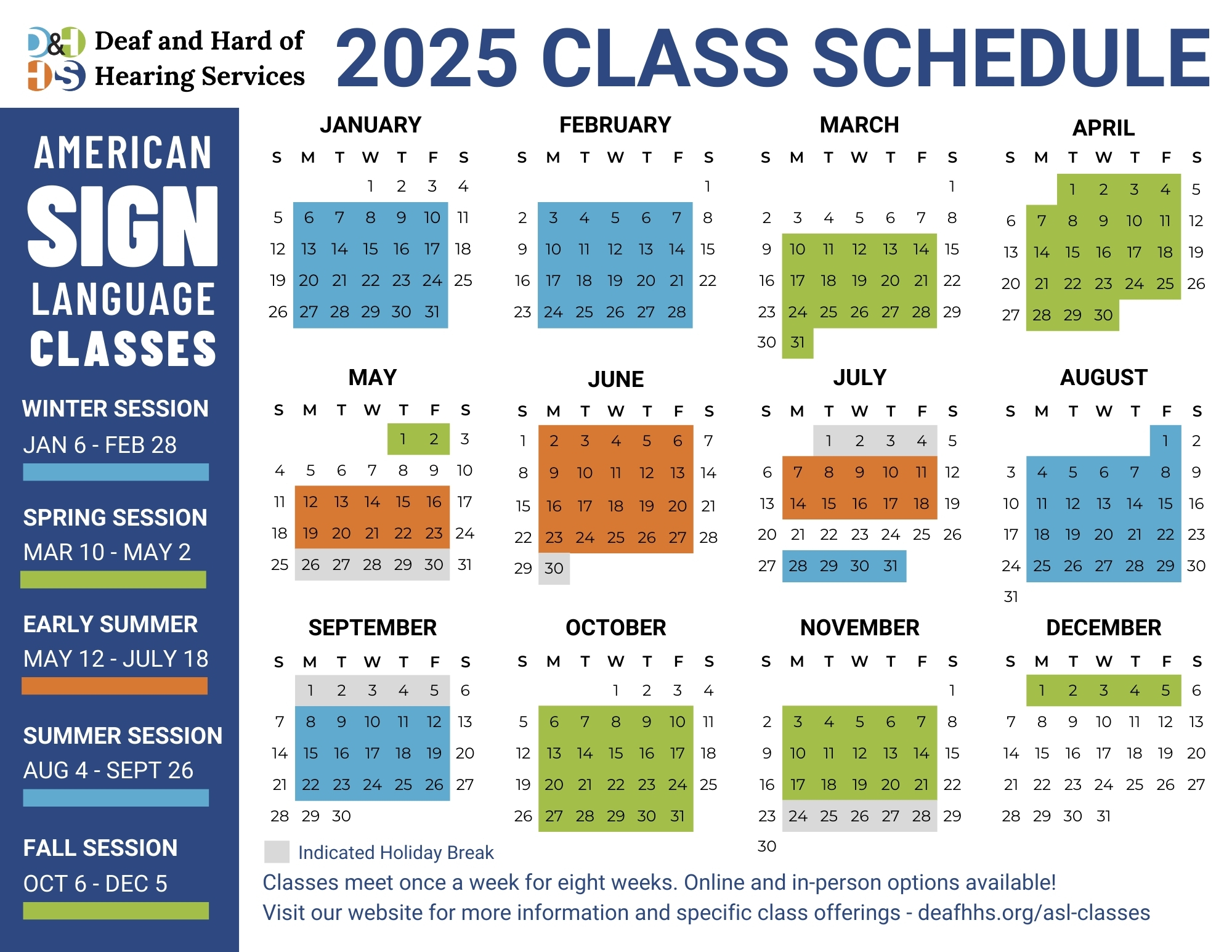 2025 ASL Class schedule photo